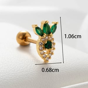 1 Piece Simple Series  Plant Titanium Steel   Gold Color Zircon Women's Stud Earrings h5 